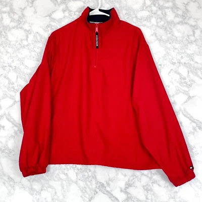 Tommy Hilfiger Windbreaker Mens L Red Popover 1/4 Zip Mock Neck Pockets - Image 1 of 4
