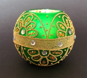 Sorelle WEIHNACHTSSCHMUCK GRÜN Teelicht Kerzenhalter Windlicht mit Glitzer 3" - Bild 1 von 4