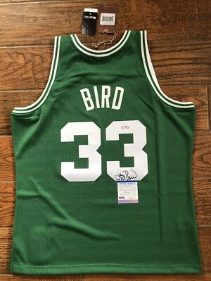 Larry Bird Celtics Signed Green Mitchell & Ness Swingman Jersey PSA witnessed - Image 1 of 4