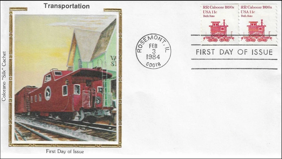 Railroad RR Caboose 1880s Train Transportation US Colorano Silk FDC 1984 - Image 1 of 1