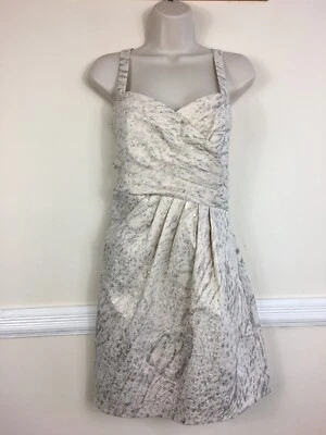 Laundry By Shelli Segal Ivory Mix Metallic Shimmer Pleated Mini Party Dress 10UK - Image 1 of 4