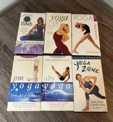 (6) VINTAGE YOGA VHS WORKOUT TAPE LOT BEGINNERS YOGA ZONE PM YOGA YOGA MOTION - Image 1 of 2