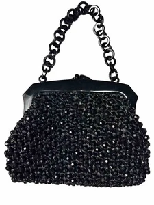 Ein olympisches Accessoire Vintage 60er Jahre schwarzes Weiden Raffia Perlen Geldbörse Handtasche Italien - Bild 1 von 11
