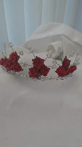 NUEVO rosa roja con/marfil o perlas blancas con cristales - Imagen 1 de 2