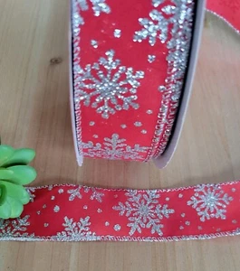 1.5 Inch (5 Yards) Wired Snowflake Ribbon Christmas Teal Gift Wrap Wreaths Craft - Picture 1 of 3