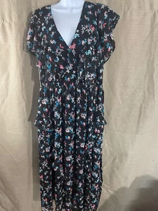 Lane Bryant New Black Floral Print Long Dress Shirt Sleve Sheer Lined Layers - Picture 1 of 23