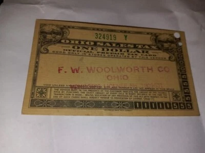 老式俄亥俄州预付销售税打孔卡 Woolworth 324919 Y 免运费 — 第 1/4 张图片