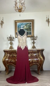 Stretchy Formal SHEER Embroidery Rhinestones beaded Long Evening Gown prom dress - Picture 1 of 5