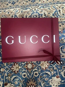 AUTHENTIC GUCCI Empty Gift Box - Maroon 16” X 12” X 2” W/Tissue & Ribbon - New - Picture 1 of 5