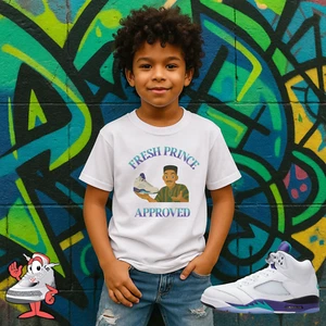 Camicia abbinata da bambini per Air Jordan Retro 5 Grape Sneaker Match Tee Fresh Prince - Foto 1 di 16