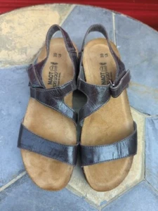 NAOT Pamela Slingback Sandals 39 Brown Wedge Strappy Bling Buckle - Picture 1 of 15