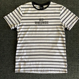 Huf Worldwide Vintage 90’s Style T Shirt Striped Black White Guess Ringer M - Picture 1 of 9