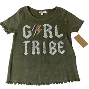 Girls Youth Steve Madden T-Shirt Size L (12) Green Short Sleeve Top Girl Tribe - Picture 1 of 11