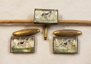 Men's Vintage Terrier Dog Gold Color Cufflinks and Tie Tack - Picture 1 of 5