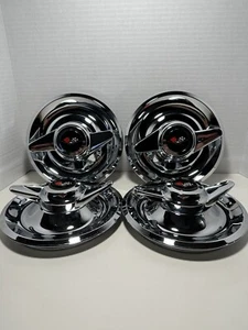 (4) 2 BAR SPINNERS CENTER CAPS FOR CHEVY RALLY WHEELS 7",BLACK VINTAGE FLAGS - Picture 1 of 4