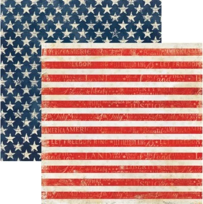 Stars & Stripes, patriotic scrapbook paper, DS, PhotoPlay WIL4521 - Image 1 of 2