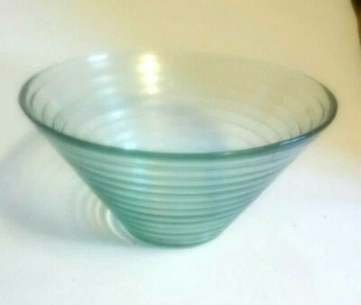 Ridged Green Glass Bowl Medium 9 7/8 x 5  (5021) - Image 1 of 3