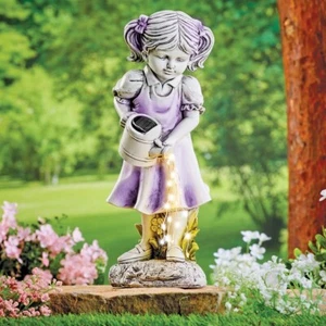 Little Girl SOLAR LED Gardening Sculpture Garden Statue Art Outdoor Yard Decor - Picture 1 of 9