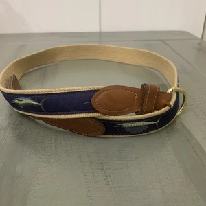West Marine Mens Webbed Belt Size 40 Brass Buckle Leather Canvas Marlin Navy - Picture 1 of 11