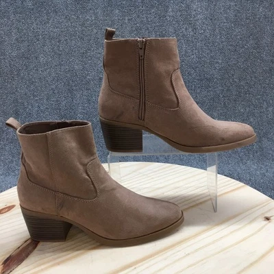 Old Navy Ankle Boots Womens 8 Brown Almond Toe Zip Block Heels Casual Suede - Image 1 of 4