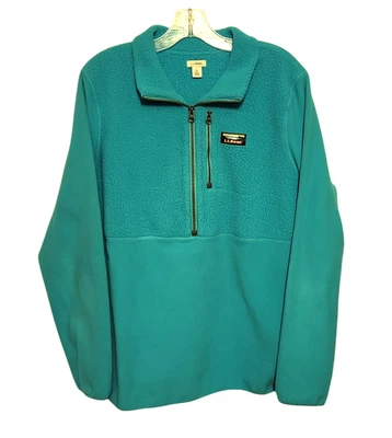 LL Bean Polartec Fleece 1/2 Zip Top Turquoise w/ Brown Trim Mens XLarge/Reg. - Image 1 of 4