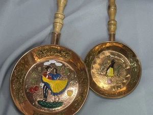 Vintage Venezuelan Folk Art Copper Pan Wall Decor Souvenirs Metal Art Set Of 2 - Picture 1 of 14