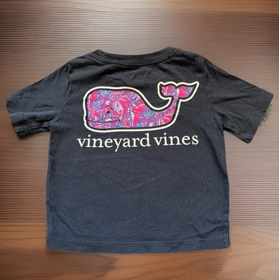 VINEYARD VINES T-Shirt Toddler 2T Navy Blue w/Neon Pink Whale Logo Pocket Tee - Image 1 of 4
