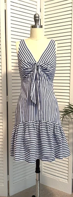Ralph Lauren Black Label Size 2 Blue White Tie Front Nautical Summer Dress - Image 1 of 4