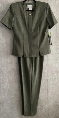 Conjunto de terno calça listrada jaqueta manga curta verde silenciada Pride & Joy novo com etiquetas tamanho 10 - Imagem 1 de 4