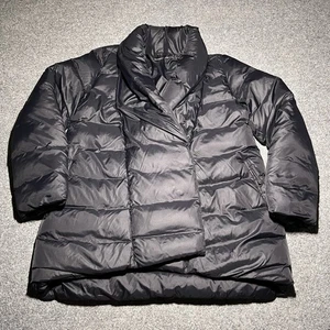 Eileen Fisher Puffer Coat Womens Small Black Down Feather Snap Button - Picture 1 of 11