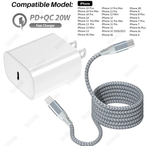 20W Power Adapter Fast Charger PD Charging Cable For iPhone 14 13 12 11 Pro XR 8 - Picture 1 of 15