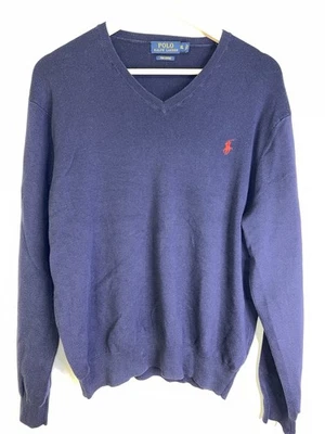 Polo Ralph Lauren XL Pima Algodón Cuello en V Azul Marino Suéter Rojo Poni Logo Foto 1 de 4