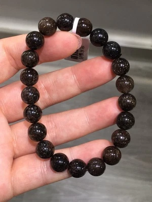 9.8mm Natural Black Copper Titanium Crystal Quartz Beads Bracelet AAAA - Image 1 of 2