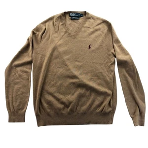 Polo Ralph Lauren Mens Sweater Large V-Neck Pullover Long Sleeve Brown Cotton - Picture 1 of 14