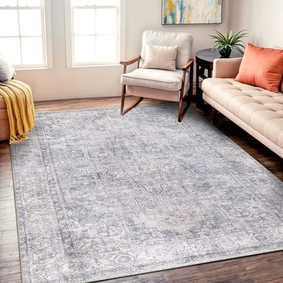 Rugshop Area Rug Transitional Distressed Vintage Machine Washable Rugs Blue 3x5 - Image 1 of 4