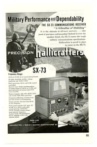 QST Ham Radio Mag. Ad HALLICRAFTERS SX-73 Receiver Military Performance...(8/52) - Picture 1 of 1