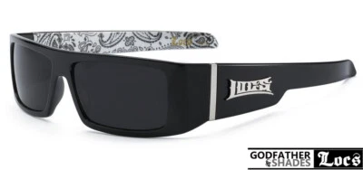 Locs 9058 White BANDANA Black Sunglasses | Gangster Cholo Men's Paisley Shades - Image 1 of 3