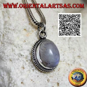 Ciondolo in argento 925‰ pietra di luna ovale arcobaleno con intreccio - Foto 1 di 2