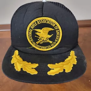 NRA Gold Wing Hat Snapback Trucker Hat Vintage Mesh Black With Oak Leaves - Picture 1 of 7