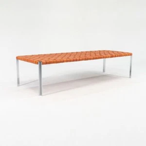 Gratz Industries Laverne TG-18 Long Woven Tan Leather Bench Chrome Frame 75x26 - Picture 1 of 11