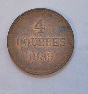 1889 VIER DOPPEL GUERNSEY MÜNZE ROTBRAUN - Bild 1 von 2