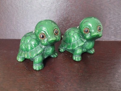 Vtg Anthropomorphic Green Turtle With Big Eyes Molded Wax Candle Set Of 2 NOS - Image 1 of 4