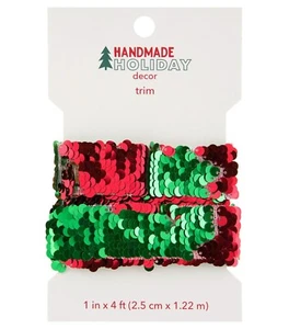 HANDMADE HOLIDAY Décor Flip Sequin Trim 1'' - GREEN & RED - 4 ft - Picture 1 of 2