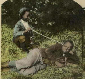 Stereoview Card Griffith & Griffith 1894 Girl Child Going Through Papa Wallet - Picture 1 of 2