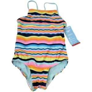 Speedo Thin Strap One Piece Swimsuit Girls Medium Rainbow - Picture 1 of 3