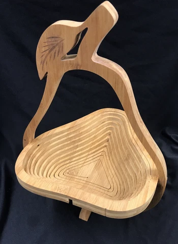 Collapsible Pear Wooden Trivet Bowl Basket Accordion Fold Out Fruit Bread Expand Cover