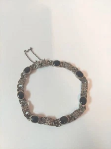 Vtg IBB STERLING SILVER 925 Marcasite Onyx Deco Style BRACELET  - Picture 1 of 5