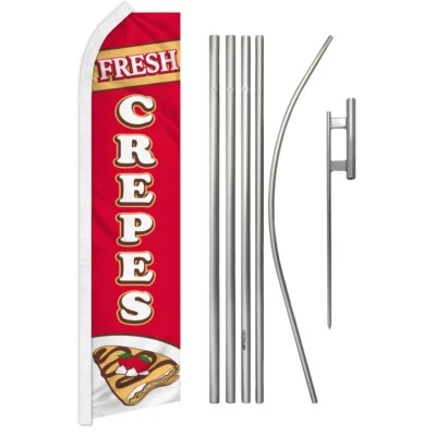 Fresh Crepes Advertising Swooper Feather Flutter Flag & Pole Kit Concession Food - Image 1 of 4