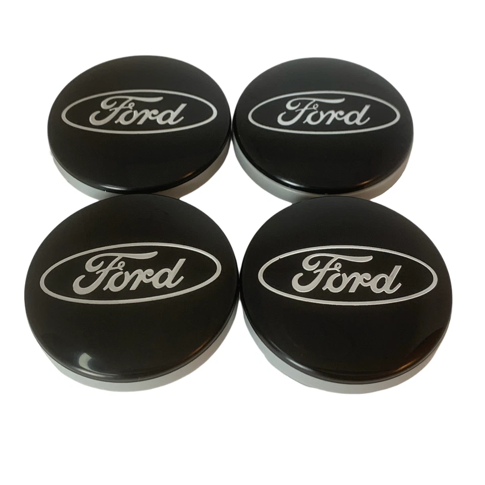 4x Wheel Center Caps Silver on Black Emblem Hubcaps Cover for Ford - Image 1 of 3