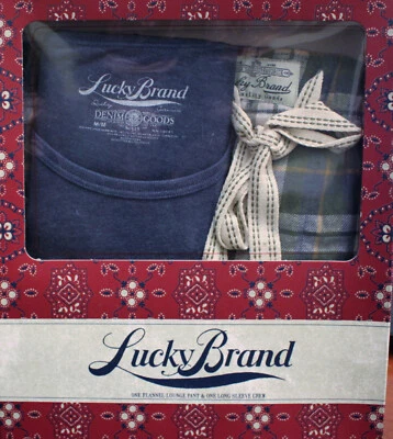 Conjunto de camisa y pantalones de salón de franela a cuadros con logotipo azul LS Lucky Brand para hombre nuevo con etiquetas M Foto 1 de 3